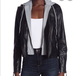 John & Jenn faux leather hooded moto jacket. NWT